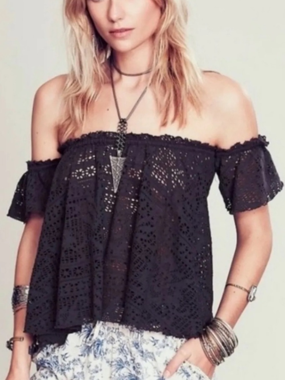 Free People Beach Free To Be Off Shoulder Crochet Top - Size Small
